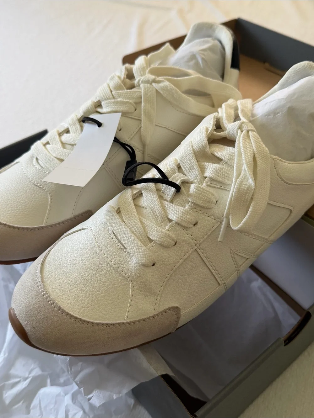 LOFT Size 9.5 Cream Retro Sneakers Gum Sole Suede Detail NWT